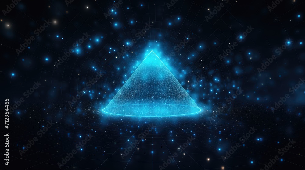 Aufkleber background with blue triangles arranged in a circular pattern with a 3d effect and particle system