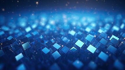 Background with blue squares arranged in a diamond pattern with a bokeh effect and color grading - obrazy, fototapety, plakaty