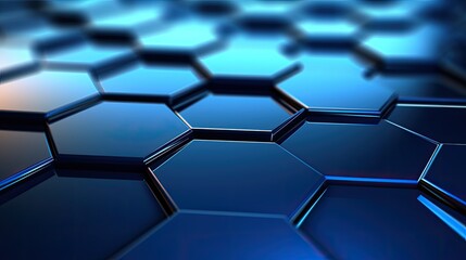 Background with blue hexagons arranged randomly with a mirror effect and radial blur