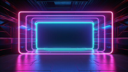 Futuristic sci-fi concrete room with glowing neon