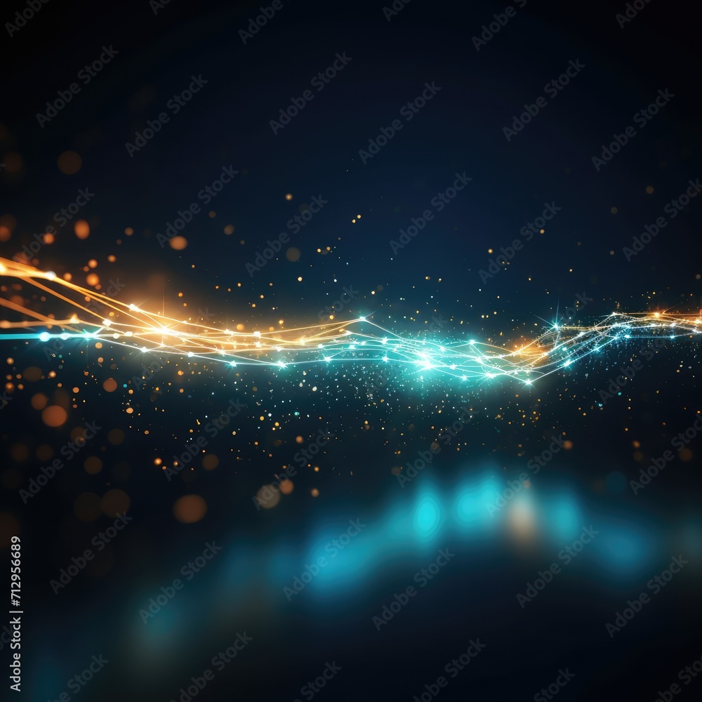 Poster glowing thin line moving showing fast movement connecting thousend dots in network