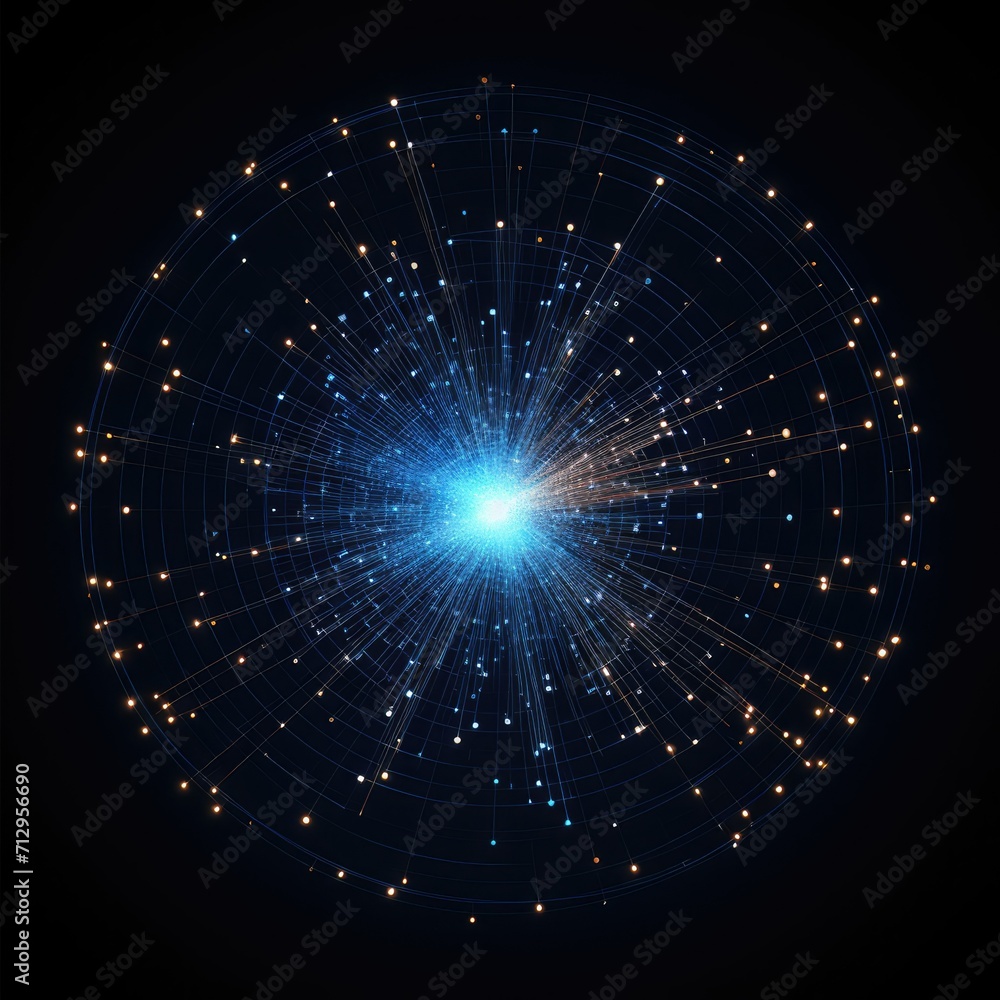 Fototapete glowing thin line moving showing fast movement connecting thousend dots in network 