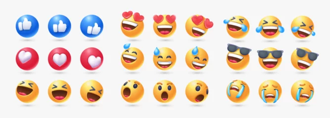 set 3d realistic emoji in various points of view