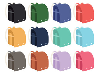 カラフルなランドセルのイラストセット