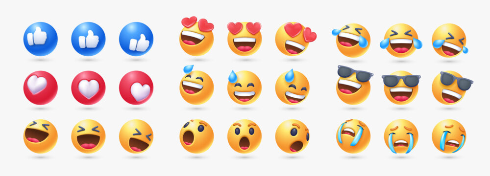 Naklejki set 3d realistic emoji in various points of view