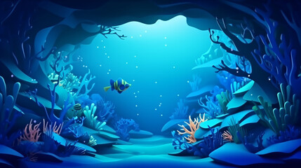 Naklejka na ściany i meble Paper underwater sea cave