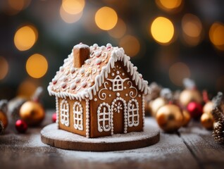Decorated Gingerbread House Icing Christmas Holiday Background