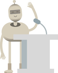 Robot Character Speaking on Podium
