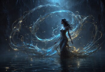 In the enigmatic world of a game's concept art, an ethereal bioluminescent traveler emerges from the depths of a cryptic void.
