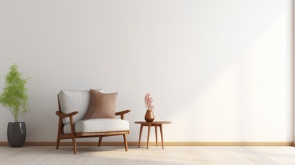 Modern interior with Armchair on wall. Mock up copy space White background. Generative AI.