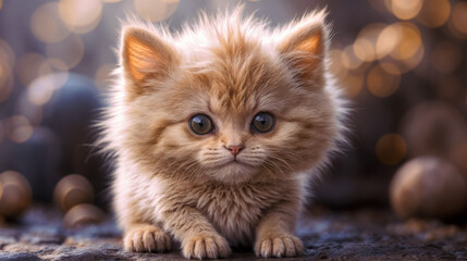 Portrait of a cute fluffy kitten. AI