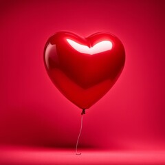 Red color Heart shaped balloon isolated on red background