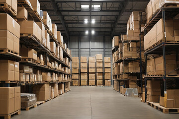 Explore the vastness of our warehouse scene, filled with neatly stacked boxes and towering shelves. A perfect image for conveying scale and logistics efficiency.
