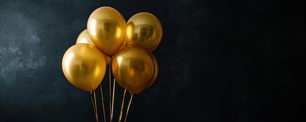 Flat birthday party with gold balloons as background