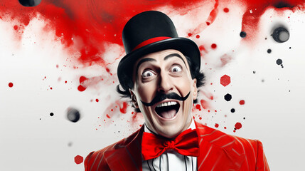 A Circus Ringmaster With a Surprised Expression on His Face Ad Backdrop With Copy Space