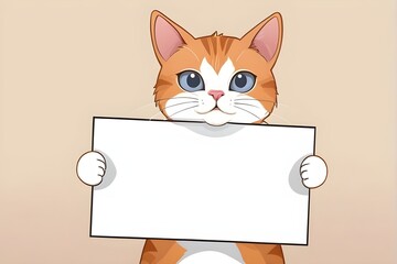 a cat holding blank protest board cartoon illustration, kitty protest