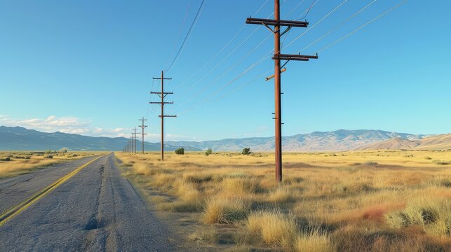 Electric poles along the road, AI generated Image