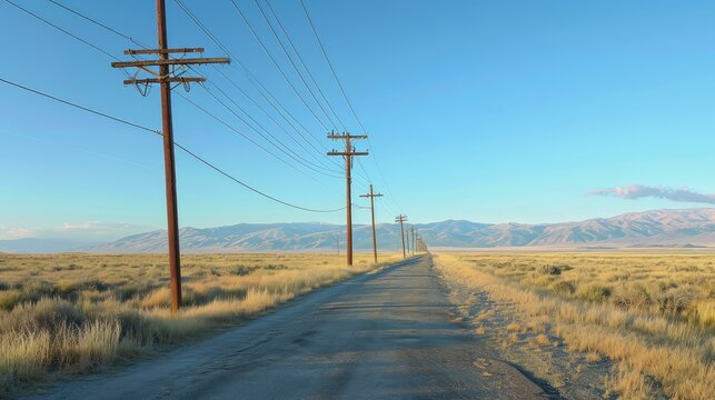 Electric poles along the road, AI generated Image