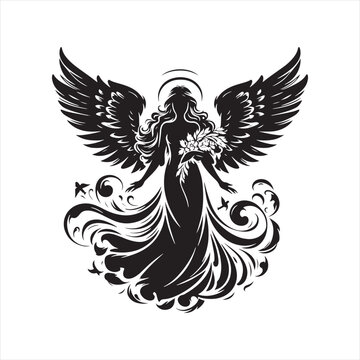 Silhouetted Serenity: Angel Silhouette Collection Illustrating the Peaceful Silhouettes of Divine Messengers - Angel Illustration - Angels Vector
