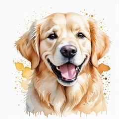 Watercolor cream golden retriever dog