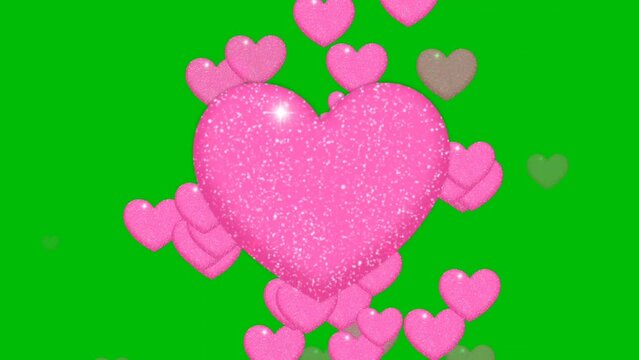 pink heart animation in green screen