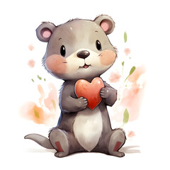 Otters in Love, Valentine season, Animal, Watercolor illustrations