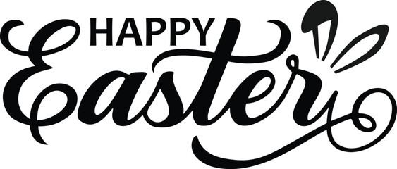 Happy Easter black lettering design, with bunny ears. ZIP file contains EPS, JPEG and PNG formats