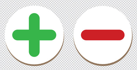 Set of white minus & plus signs icons, flat round buttons. Vector EPS10 - obrazy, fototapety, plakaty