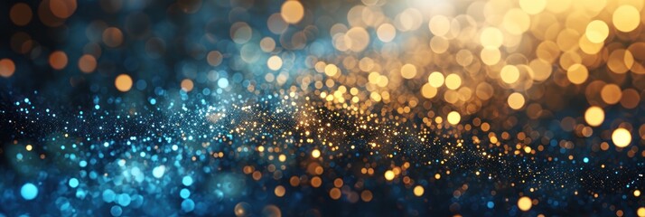 Fototapeta na wymiar Background of abstract glitter lights. Blue, gold and black. Abstract bokeh banner