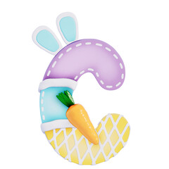 Easter bunny holiday alphabet C with cute decoration on transparent background , 3D Rendering