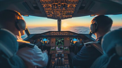 Pilot and copilot in the airplane cockpit, AI generated Image