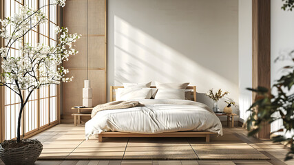 office room with the Japandi style. From minimalist designs to natural materials