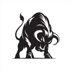Dominant Fury: Bull Illustration Showcasing the Dominance and Ferocity of Angry Bull Silhouette - Bull Illustration - Ox Vector
