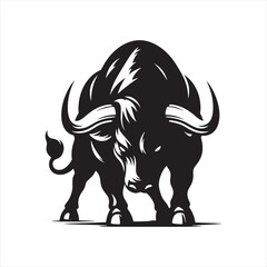 Thunderous Stampede: Angry Bull Silhouette Set Depicting the Roaring Force of a Furious Herd - Bull Illustration - Ox Vector
