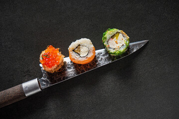 sushi on the kniife, top view