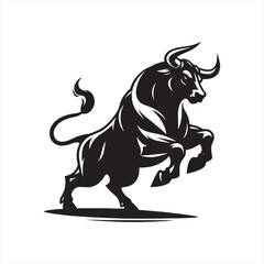 Raging Power: Bull Illustration Capturing the Intense Might of Angry Bull Silhouette - Angry Ox Silhouette - Bull Vector
