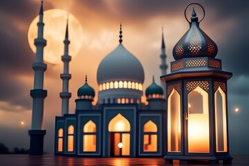 Fototapeta na wymiar Lantern of mosque with bokeh effect