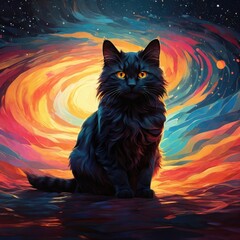 beautiful and fantastically silhouettes of colorful cat gravitational waves