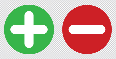 Minus & plus signs icons, flat round buttons set. Vector EPS10 - obrazy, fototapety, plakaty