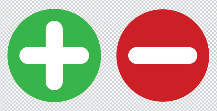 Minus & plus signs icons, flat round buttons set. Vector EPS10