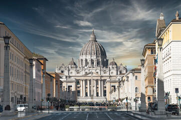 Plakat St. Peter's Basilica in Rome from Via Concilliazione