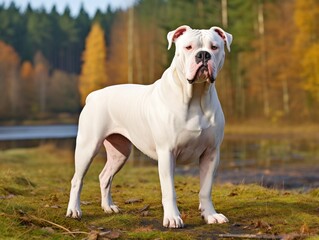 A beautiful and muscular breed of dog with a glossy coat, broad head, and strong jaws