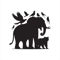 Twilight Serenity: Animals Silhouette Set Bathed in the Serenity of Twilight, Embracing the Essence of Wildlife - Safari Silhouette - Animals Vector
