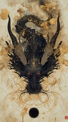 Chinese black dragon head painting.