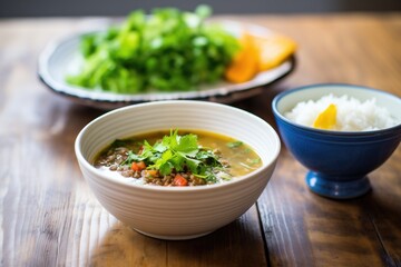 bowl of lentil soup with side salad