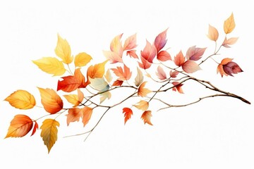 Vibrant autumn foliage branch. Watercolor illustration. (Transparent background). Generative AI