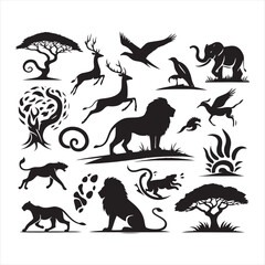 Mystical Moments: Enigmatic Animals Silhouette Set Drawing You into the Mysterious World of Wildlife - Safari Silhouette - Animals Vector
