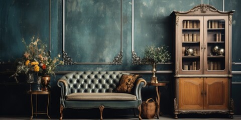 Vintage interior design for antique furniture and home decor.