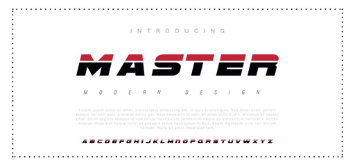 Master Modern Bold Font. Regular Italic Number Typography urban style alphabet fonts for fashion, sport, technology, digital, movie, logo design, vector illustration