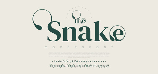 Snake Elegant Font Uppercase Lowercase and Number. Classic Lettering Minimal Fashion Designs. Typography modern serif fonts regular decorative vintage concept. vector illustration  - obrazy, fototapety, plakaty